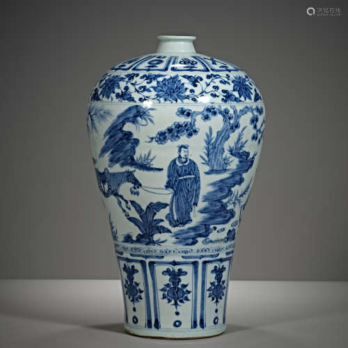 Chinese Ming Dynasty blue and white figures plum vase
