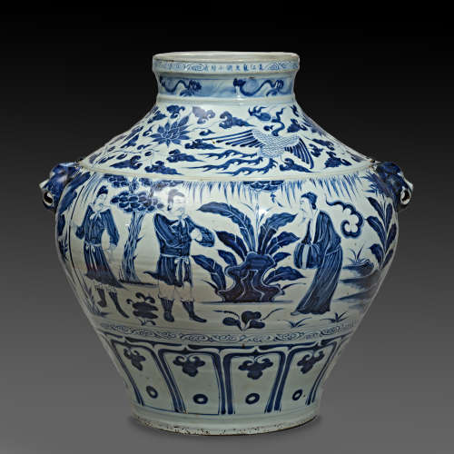 Chinese Ming Dynasty blue and white figure picture big pot