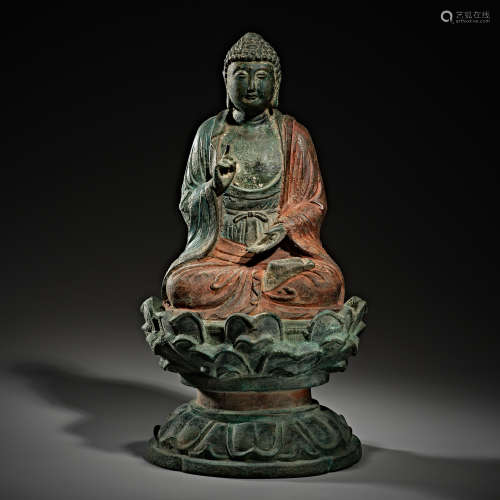 Chinese Liao dynasty painted bronze Buddha statue