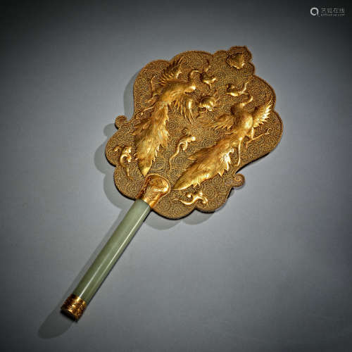 Jade gilt fan from Hetian, Qing Dynasty, China