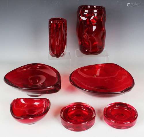 A Whitefriars ruby tint knobbly vase, circa 1970, designed b...