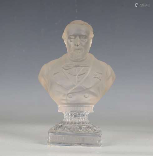 A St Louis frosted and clear glass bust of Napoleon III, rai...