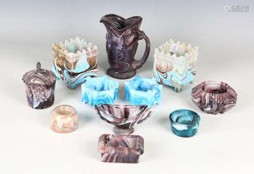 A small group of pressed slag or malachite glassware, 19th c...