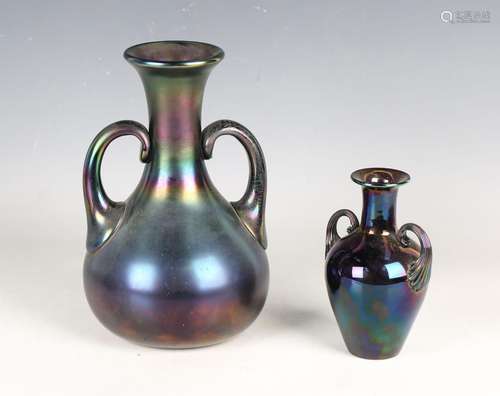 A Thomas Webb & Sons bronze iridescent glass vase, circa...