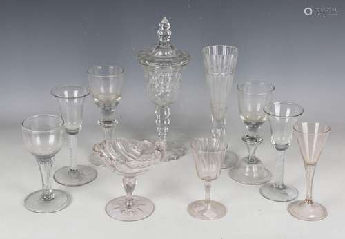 A pair of German wine glasses, mid to late 18th century, the...