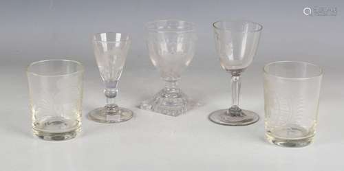 A Masonic glass rummer, early 19th century, the rounded bowl...