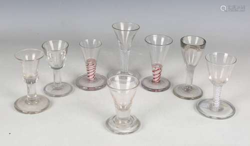 An airtwist stem wine glass, mid-18th century, with drawn tr...