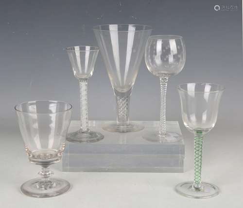 A double series opaque twist stem wine glass, circa 1770, th...