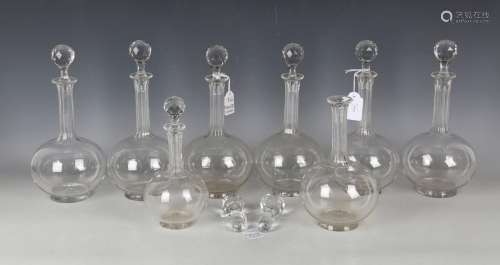 A part suite of cut table glass, circa 1900, the plain ovoid...