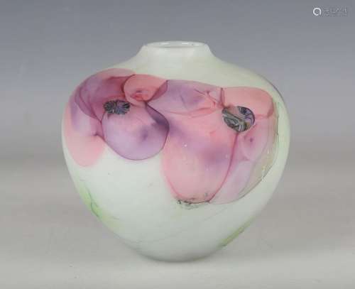 A Peter Layton glass bowl, contemporary, of bulbous shape, d...