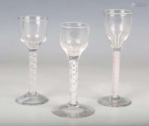 A double series opaque twist stem wine glass, circa 1770, wi...