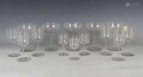 A part suite of engraved glassware, early 20th century, deco...