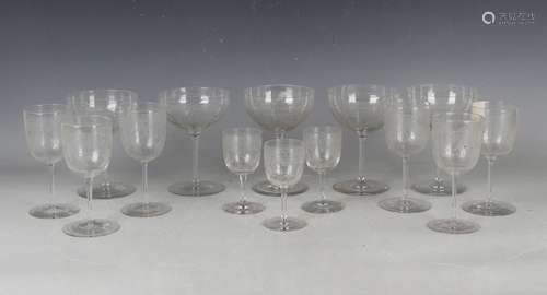 A part suite of engraved glassware, early 20th century, deco...