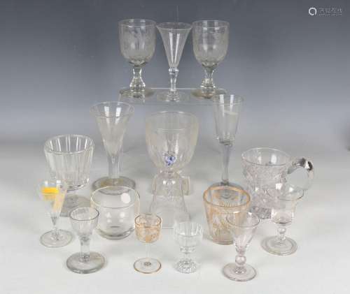 A mixed group of drinking glasses, mostly English, 19th cent...