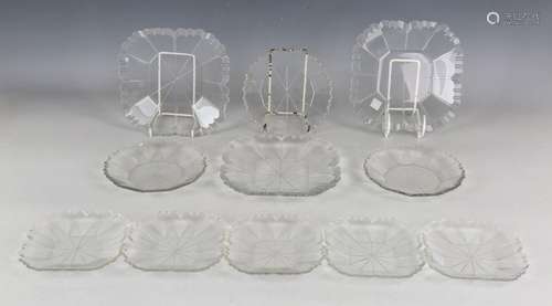 A part suite of cut glass ice plates, 19th century, the unde...