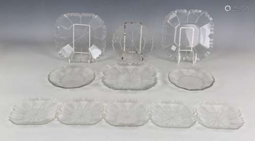 A part suite of cut glass ice plates, 19th century, the unde...