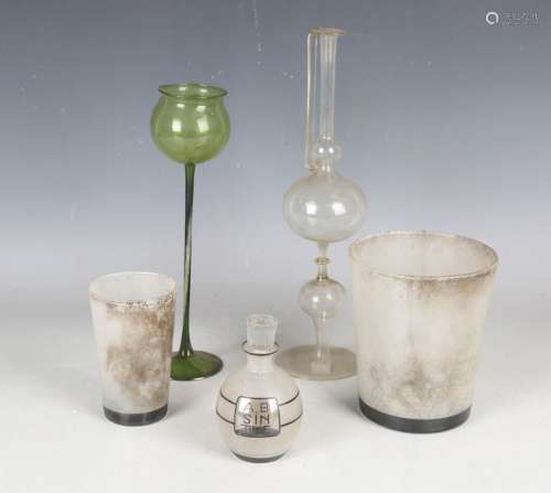 Three pieces of Delvaux Art Deco glass, each with mottled fr...