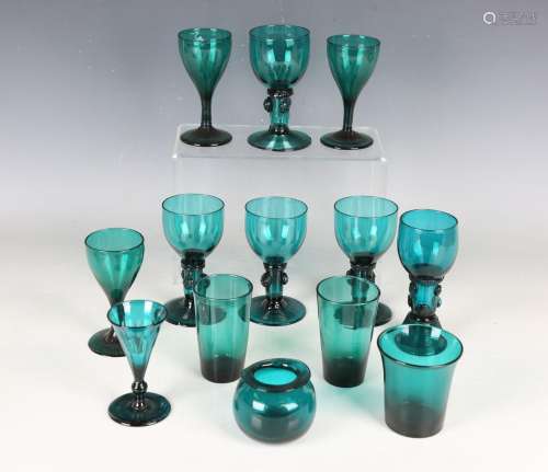 A small group of turquoise and green tinted glassware, 19th ...