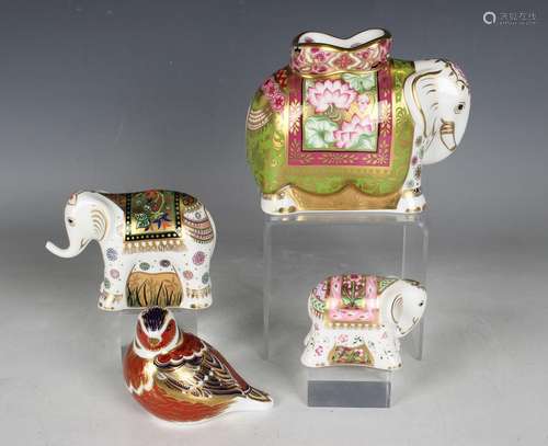 Three signature edition Royal Crown Derby elephant paperweig...