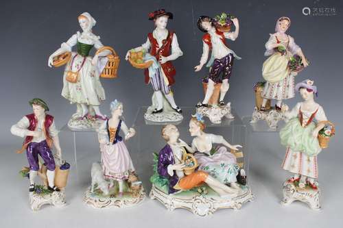 Eight Continental porcelain figures, 20th century, including...