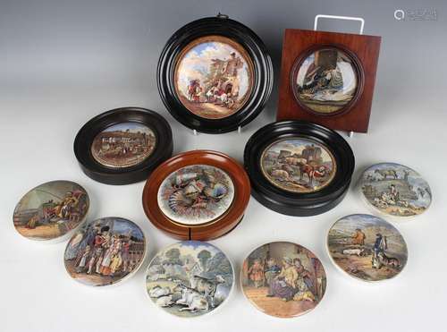 Five framed pot lids, comprising Lobster Sauce, Shells, Catt...