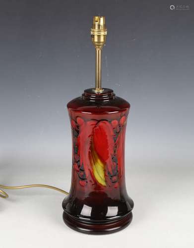 A Moorcroft Flambé Leaves and Fruit pattern lampbase, mid-20...