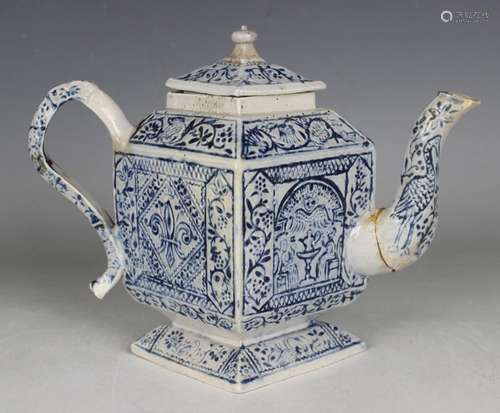 A rare Staffordshire Scratch Blue saltglazed stoneware teapo...