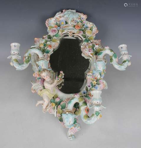 A Dresden porcelain Meissen style girandole, circa 1900, the...