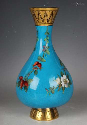 A Mintons turquoise ground bottle vase, late 19th century, e...