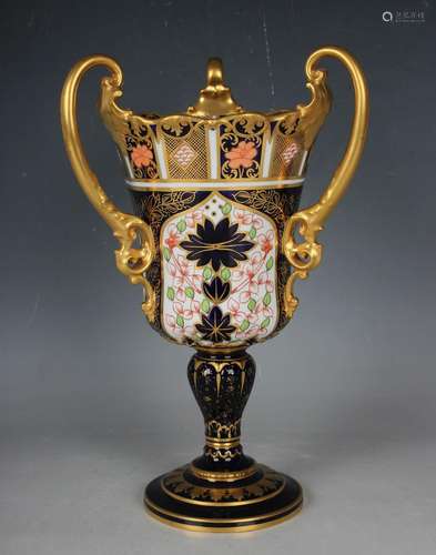 A Royal Crown Derby Imari three-handled footed vase, circa 1...