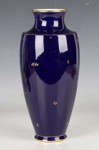 A Sèvres cobalt blue ground vase, circa 1941, the tapered bo...