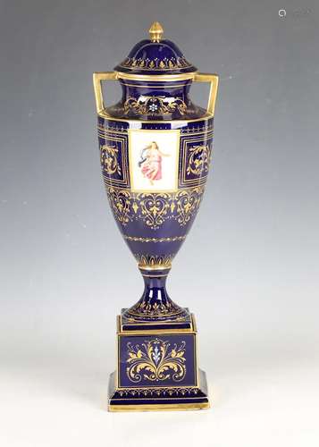 A cobalt blue ground 'Vienna' porcelain vase and cover, late...