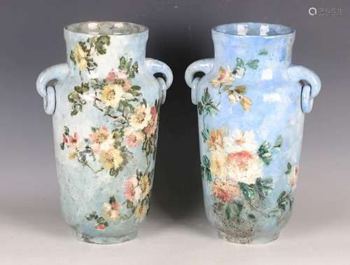 A pair of Barbotine French Impressioniste pottery vases, lat...