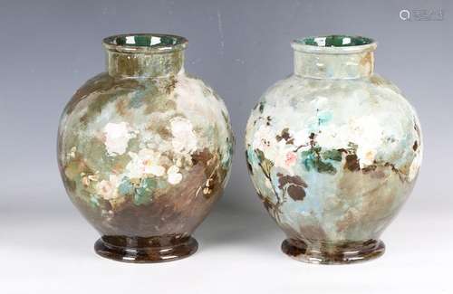 A pair of Barbotine French Impressioniste pottery vases, lat...