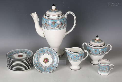 A Wedgwood blue Florentine pattern part coffee service, comp...