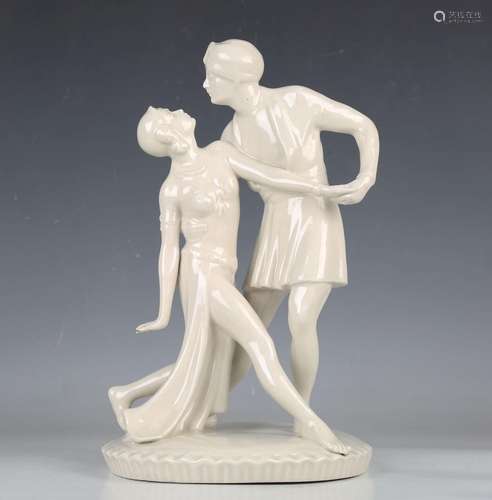 A Royal Dux white glazed figure group of an Art Deco dancing...