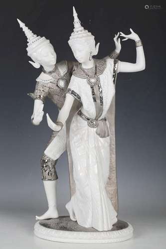 A Lladro Thai couple (Re-deco) figure group, No. 7115, heigh...