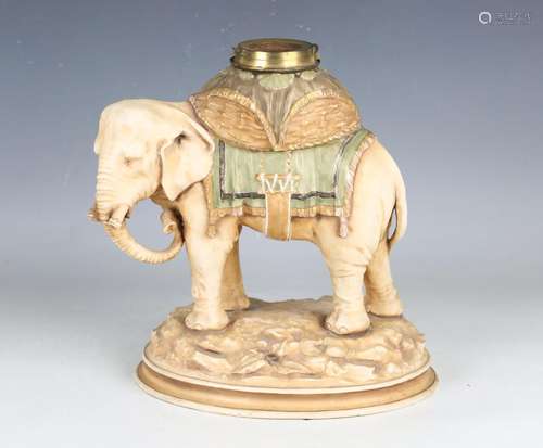 A porcelain oil lamp base in the form of an elephant, late 1...