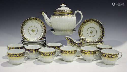 A Coalport porcelain fluted part tea service, late 18th cent...