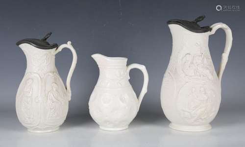 A small group of decorative pottery jugs, late 19th century,...