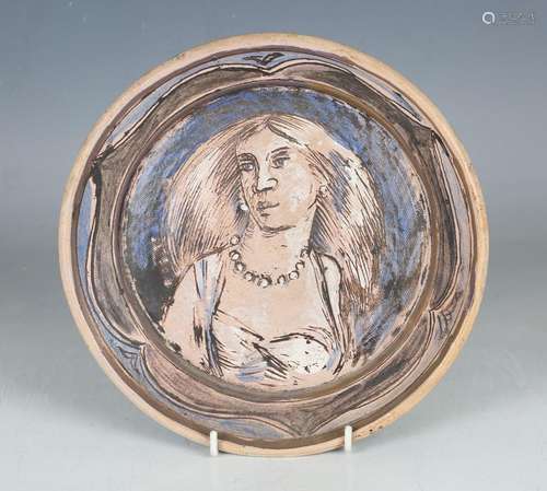 A Quentin Bell Fulham Pottery circular plate, incised and pa...