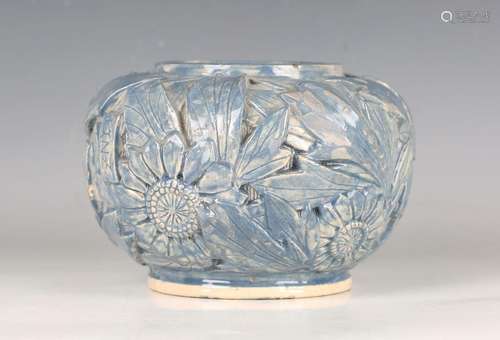 A J.M. Michel Cazin pottery vase, circa 1900, the blue glaze...