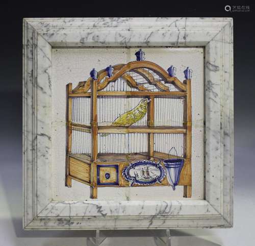 A Delft four-tile panel, late 18th century, polychrome paint...