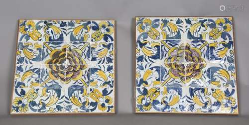 A pair of Delft sixteen-tile panels, late 18th/19th century,...