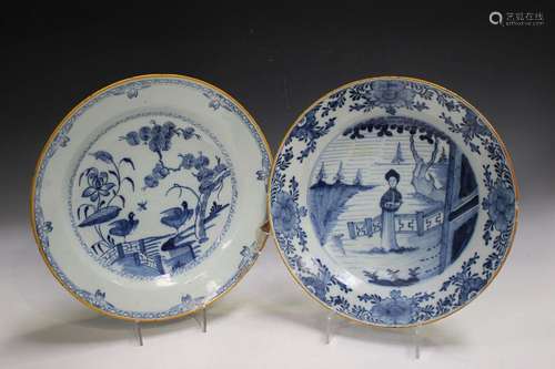 Two large De Porceleyne Bijl Dutch Delft chinoiserie charger...