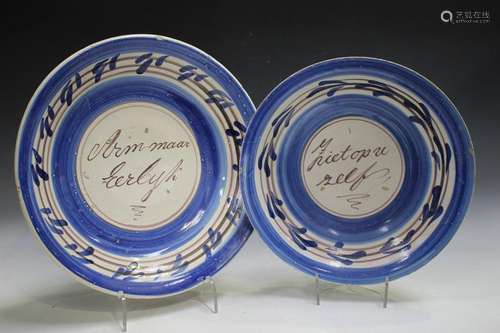 Two Dutch pottery bowls, probably late 19th century, both in...