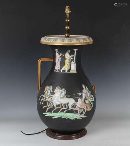 A large black ground pottery vase, mid to late 19th century,...