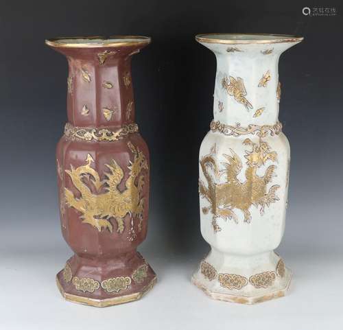 A pair of English pottery chinoiserie floor vases, in the st...