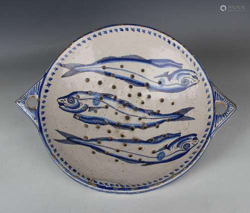 A faience drainer dish, probably Portuguese, 18th/19th centu...