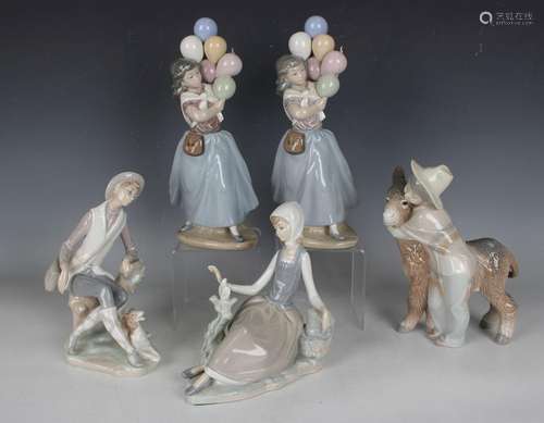 Five Lladro figures, comprising two Balloon Seller, No. 5141...